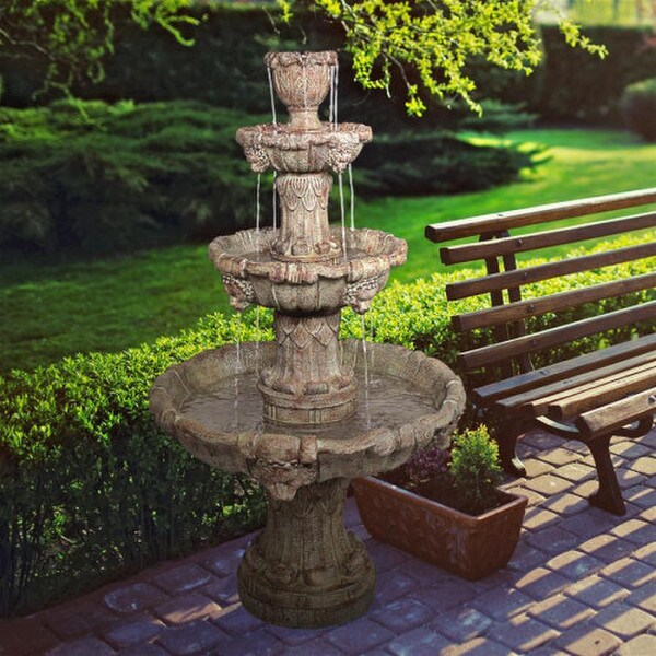 Medici Lion Four Tier Fountain Brown Stone Fiberglass Light Weight